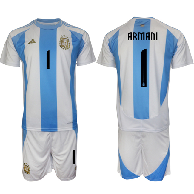 Men's Argentina #1 Armani White/Blue 2024-25 Home Soccer Jersey Suit